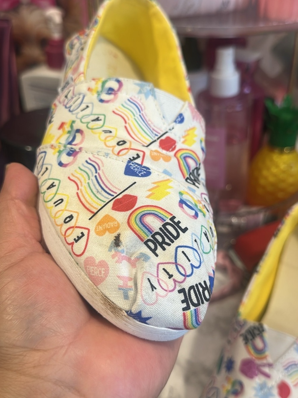 Toms Pride Rainbow Slip-On Shoes - White with Yellow Lining